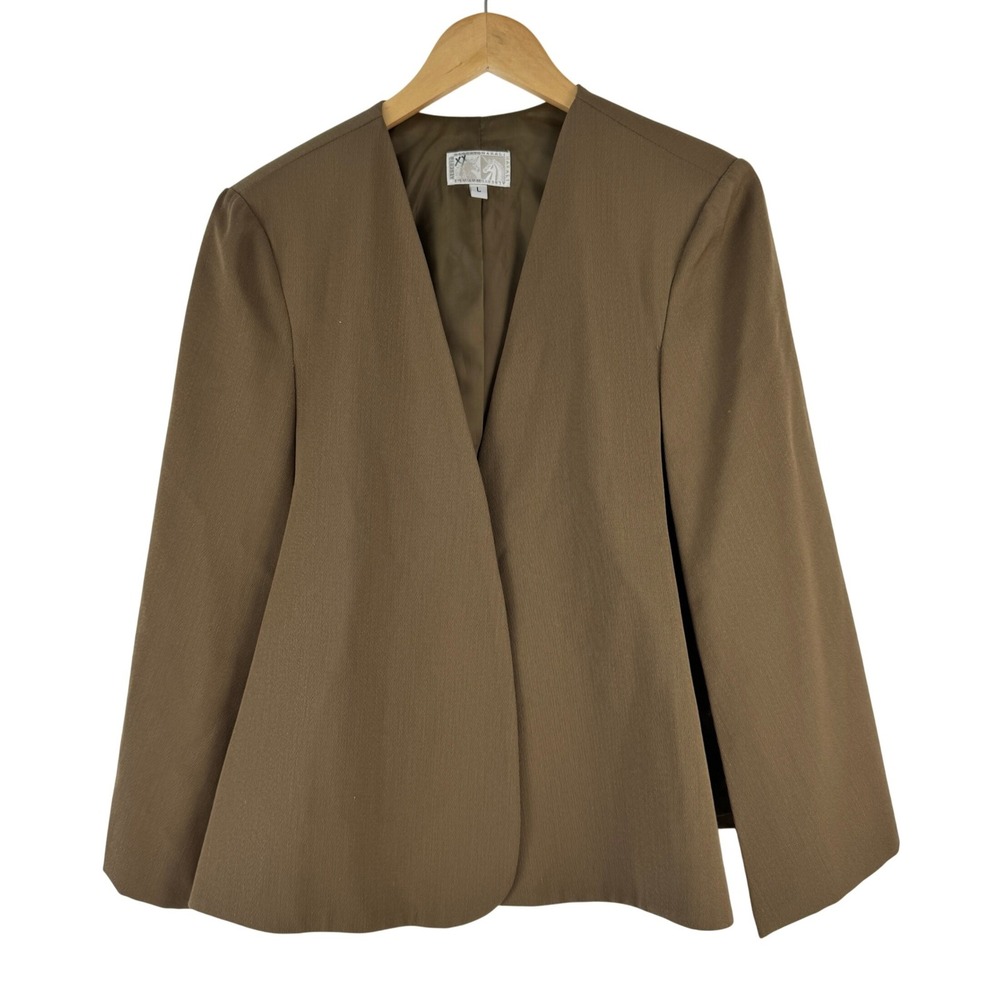 Alberto Makali Vintage 100% Wool Cape Brown Open Front Blazer Jacket L